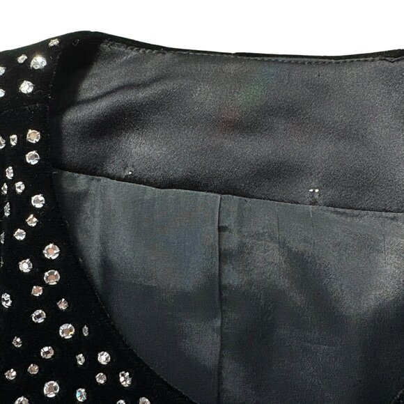 Vtg Velvet Rhinestone Button Evening Formal Blazer Jacket Black Silver Size US 8 - Picture 9 of 11